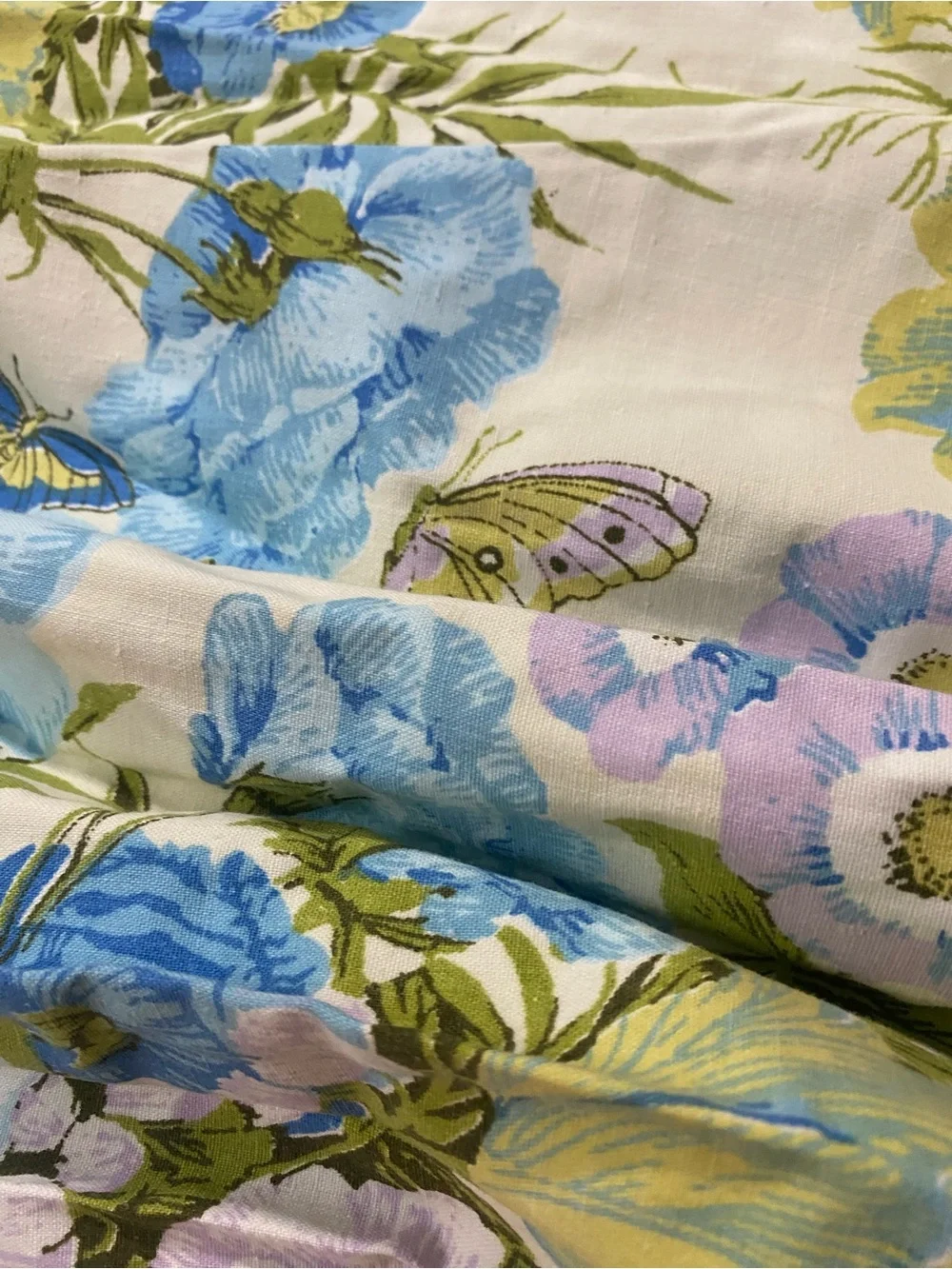 Vintage Permanent Press Pinch Pleat MCM Floral Butterfly Long Curtains Set Of 2